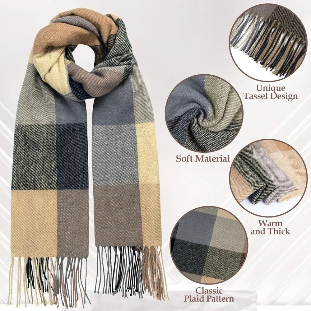 Women's brown Red Lattice Scarf Fashion Long Plaid Shawls Wraps Big Grid Winter